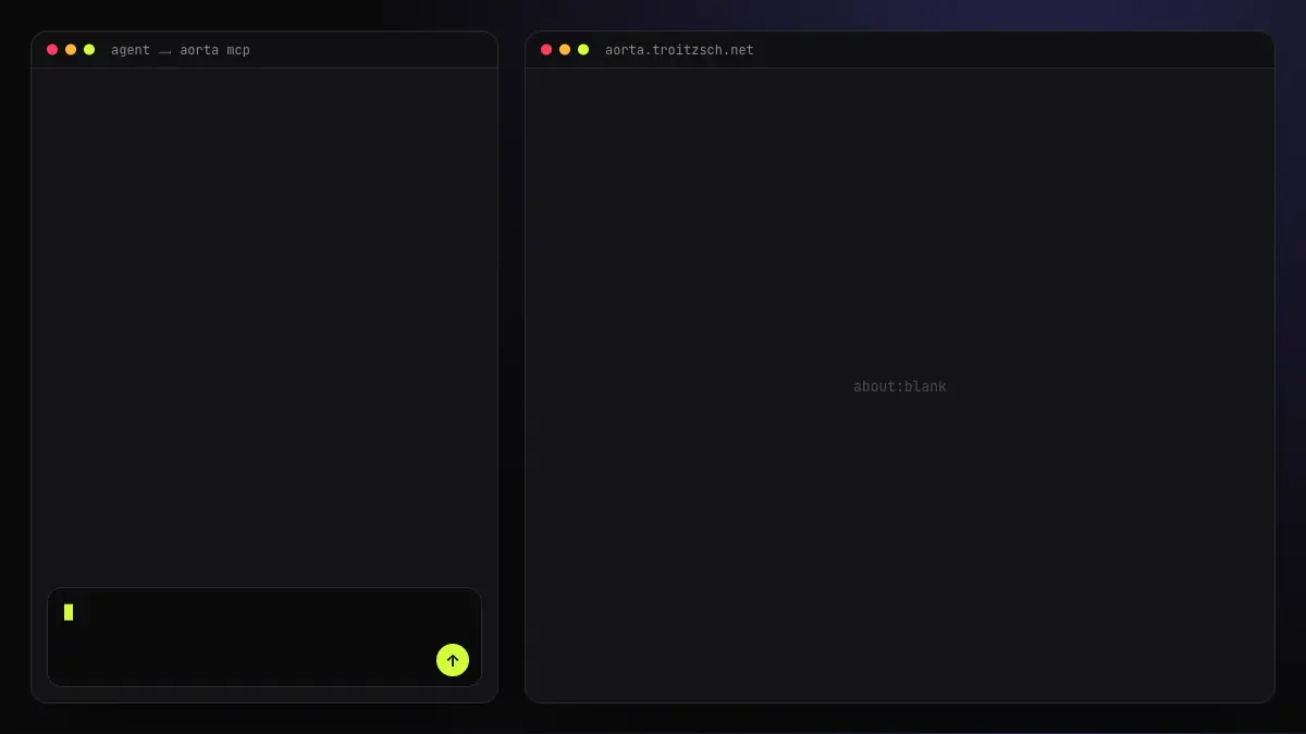 An agent builds a complete website through Aorta MCP